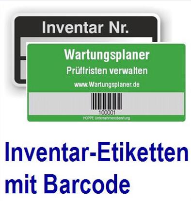   Etiketten zur Inventur im Etikettenportal.; mit Firmenname,  Barcode und Firmenlogo .; Das richtige Etikett zum Inventarisieren