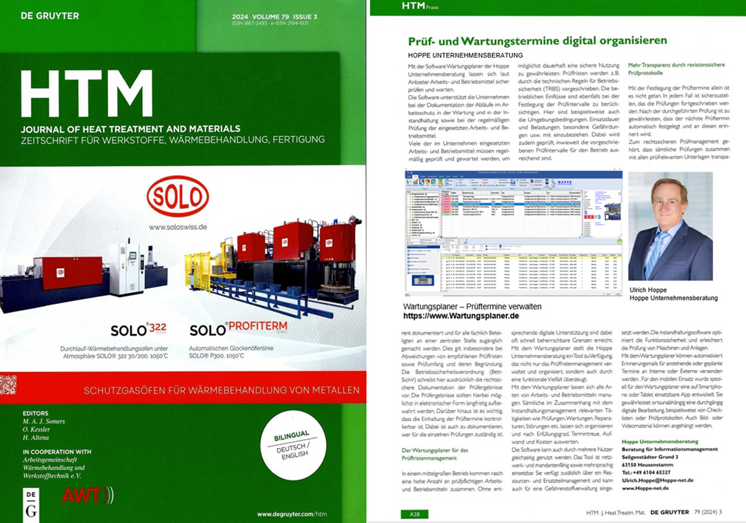 HTM Journal of Heat Treatment and Materials De Gruyter August/24 Wartungstermine digital organisieren