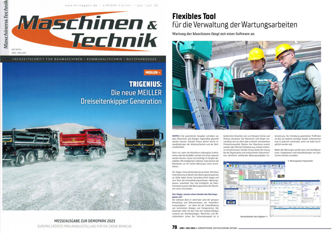 Maschinen & Technik Juni/23. M&T Verlags OHG - Flexibles Tool für die Verwaltung der Wartungsarbeiten